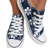 Woman Canvas Shoes Elegance Floral Print Women Vulcanize Shoes Fashion Lace Up Flat Sneakers zapatos de mujer