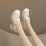 High Heels Mary Jean Pumps Shoes 2023 Fashion Spring Summer French Style Vintage Elegant Bowknot Pumps Comfy Walking
