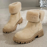 Women's Faux Fur Ankle Boots 2023 Chunky Platform Faux Suede Snow Boots Women Thick Plush Warm Winter Shoes Female