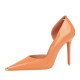 Breakj Fashion Simple Sexy Nightclub Show Thin Heel Ultra High Heel Side Hollow Shallow Metal Single