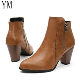 Return Women Ankle Boots Fashion PU leather Boots High heel 8cm Ladies shoes Side Zipper Short Boots for Women Shoes Drop