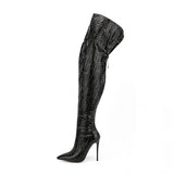 2024 New Women Over The Knee High Heels Boots Sexy Ladies Zebra Style Pointed Toe Stiletto Heels Long Botas