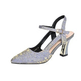 2023 High Heels New Solid Color Sandals Summer One Word Buckle Comfortable Baotou Sexy Single Shoes Women Casual