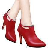 Breakj New Martin Boots Women Autumn Sharp Boots Women High Heel Shoes Autumn Leather Boots Women Fashion