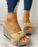 Bow Tied Slip On Leisure Platform Summer Sandals 2020 Wedges High Heels Women Shoes Woman Mules Flip