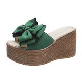 Breakj Cool Drag Bow Thick Bottom Slippers Women's Summer Slope And Loose Cake One-Word Drag High And Casual