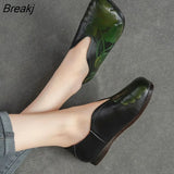 2023 New Genuine Leather Flats Women Shoes Round Toe Casual Shallow National Style Soft Handmade Concise Ladies