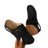 Breakj Large-Size Cool Slippers Women Summer New Slope And Flat Bottom Hollow Buckle Fashion Slippers