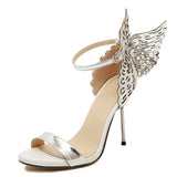 2021 Butterfly Wings Summer Peep Toe Sandals Women Shoes Stiletto High Heels Solid Color Buckle Sandals Sandalias