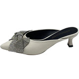 Fashion Crystal Butterfly-knot Green Women Sandals Mule High Heels Slippers Pointed Toe Slip-On Party Shoes Sandaleas De