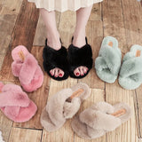 Women Warm Fluffy Slippers Cozy Faux Fur Cross Indoor Floor Slides Flat Soft Furry Ladies Female Celebrities Flip