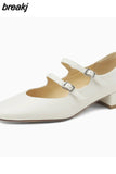 Size 33-40 Women Pumps Real Leather Buckle Strap Chunky Heels Shoes For Women 2023 Elegant Low Heel Designer