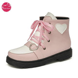 Winter Princess JK Ankle Boots Warm Plush Women Flat Platform Flat Heels Girls Short Bootie Goth Sweet Heart Cute College