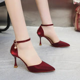 Solid Color High Heels Women's 2023 Summer New Girl Net Red Sexy One Word Buckle Casual Comfortable Shoes