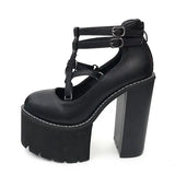 2021 Fashion Women Pumps High Heels Zipper Rubber Sole Black Platform Shoes Spring Autumn Leather Shoes Female