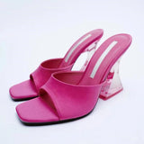 Breakj Summer New Transparent High-Heeled Shoes Net Red Design Square Head Sandals Fashion Korean Version Of The Temperament Cool