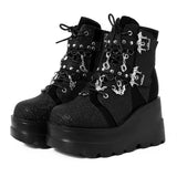 New Gothic Style Platform Vampire Cosplay Women Mid-calf Boots 2023 Winter Wedges Comfy Women Motorcycle Boots