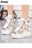 Print Leisure Wedges Women's Shoes 2023 Summer Shoes Women Sandals Platform Shoelaces High Heels Casual Shoes