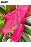 New Sneakers Women Spring Fashion Knitted Fabric Floral Lace Up Ladies Casual Shoes Larged-Size Flats Running