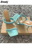 Summer Pumps Sexy Outdoor Slippers Sandals Shoes Women Thin High Heels Square Toe Sandal Lady Pump Shoes