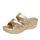 new Women Summer Slippers Ladies Glitter PU Wedges Shoes Female Casual Slingbacks Sandals Comfortable Platform