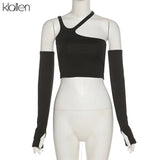 Fashion Casual Slim Solid Black Removable Sleeves Halter T Shirt For Women Autumn New Streetwear Wild Basic Female