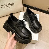 Breakj Pine Shoes Women 2025 Autumn New British Wind Small Leather Shoes Coarse Heel Lace Casual Single