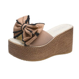Breakj Cool Drag Bow Thick Bottom Slippers Women's Summer Slope And Loose Cake One-Word Drag High And Casual