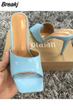 Summer Women Sandals Snake Print Slippers High Heels Mules Square Toe Sandals Sexy Female Outdoor Party Shoes