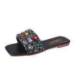 Breakj New Color Water Diamond Flat Bottom Slippers Female Korean Version Of A Word Cool Drag Female Women Slippers