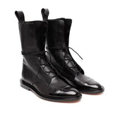 SHENGY Patent Leather British Style Flat Boots Black Pointed Toe Boots Handsome Motorcycle Boots Women's