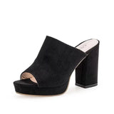 High Heels Summer Women Slippers Square Black Pink Concise Top Quality Casual Women Mules Shoes Women Peep Party