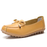 Women‘s Spring Casual Shoes Ladies Soft Leather Butterfly-Knot Flats Non-Slip Rubber Sole Loafers White Shoes for