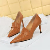Breakj Retro High Heels Women's Shoes Thin Heel High Heel Pointed Deep Mouth Shoes Trim Feet Show Slim Deep Mouth Women's Singles