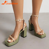 New Fashion 2023 Chunky High Heels Sandals Summer Ankle Buckle Riveted Design Ladies Sandals Comfy Walking Simply