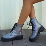 Patent Leather Ankle Boots Women 2023 Punk Gothic Colour Motorcycle Botas Woman Fashion Thick Bottom Lace Up