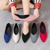 Breakj Version Of Large-Size Tip Flat Bottom Shallow Single Shoes Women's New Four-Season Velvet Flats Work