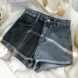 Summer New Women Splicing Denim Shorts Lady Slim Elastic Cuffs Wide Leg Pants Fashion High Waist Comfortable A-line