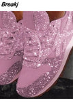 Style Women Casual Lace Up Sneakers Outdoor Sport Running Shoes Glitter Shoes Mesh Flat Shoes Ladies Sequin Vulcanized
