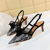Breakj High-Heeled Fashion Sexy Party Show Thin Women's Shoes Thin Heel High Heel Diamond Lace Hollow Out