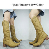 2021 Cowboy Cowgirl Pointed Toe Mid Calf Boots For Women Chunky Heels Casual Vintage Leisure Casual Western