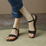 Size 32-43 Women Flats Sandals Summer 2023 Real Leather Low Heels Shoes For Women Retro Buckle Casual Sandal