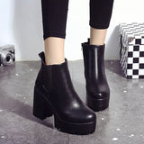 2021 Botas Mujer Fashion Women Boots Square Heel Platforms Zapatos Mujer PU Leather Thigh High Pump Boots Motorcycle