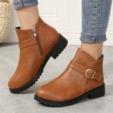 Breakj And Winter New Large-Size Lady Round Head Zipper Coarse And Short Boots Fashion