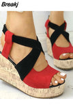 Women Sandals Summer Casual Platform Shoes Color Blocking High Wedges Heels Elegant Laides Casual Buckle Strap Chaussure