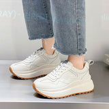 Leather Women Shoes Platform Sneakers Ladies Lace-up Casual Shoes Breathable Walking Shoes White Flat Girl