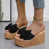 Breakj Cool Drag Bow Thick Bottom Slippers Women's Summer Slope And Loose Cake One-Word Drag High And Casual