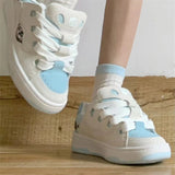 Breakj Leopard Print Leather Blue And White Color Bread Shoes Women's Niche Versatile Skateboard Shoes Casual Low-Top Platform Sports
