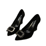 Breakj Set Autumn High Heel Work Shoes 43 Yards Fashion Water Drill New Women's Shoes Tip Black Slope Single Shoes