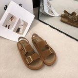 Sandals Low-Heeled Shoes With Strap Suit Female Beige Open Toe New Gladiator Low-heeled Fashion Girls Flat Velvet Black